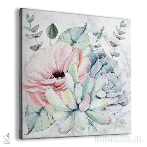 تابلو دکوراتیو آبرنگ گل های ساکولنت روی مرمر اثر نیچر مجیک - نمای پرسپکتیو محصول