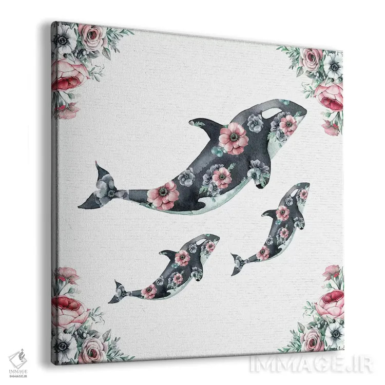تابلو دکوراتیو نهنگ های گلدار با آبرنگ اثر نیچر مجیک - نمای پرسپکتیو محصول