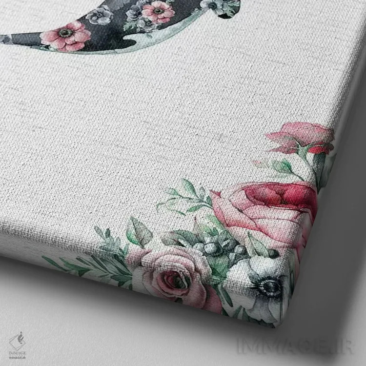 تابلو دکوراتیو نهنگ های گلدار با آبرنگ اثر نیچر مجیک - نمای نزدیک بافت بوم