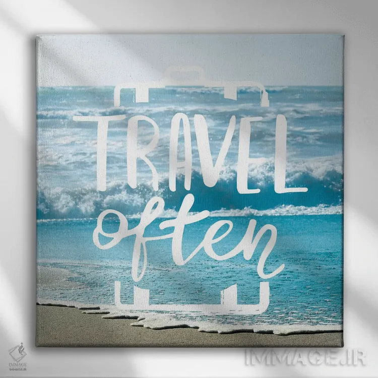 تابلو دکوراتیو سفرهای مکرر در ساحل با موج های فیروزه ای اثر نیچر مجیک - نمای روبهرو روی دیوار