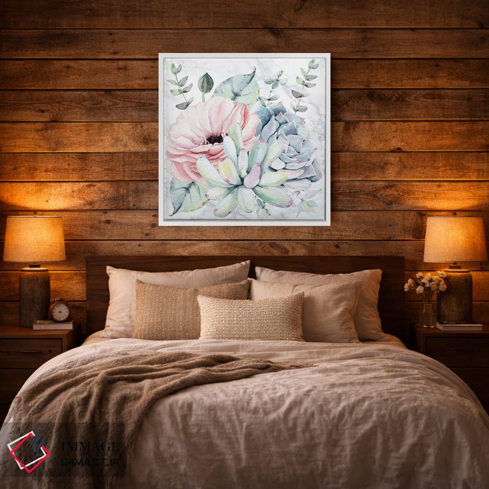 تابلو دکوراتیو آبرنگ گل های ساکولنت روی مرمر اثر نیچر مجیک - D3W