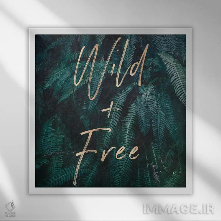 تابلو دکوراتیو سرخس های طلایی و سبز آزاد و رها اثر نیچر مجیک - نمای قابدار سفید