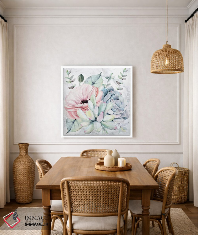 تابلو دکوراتیو آبرنگ گل های ساکولنت روی مرمر اثر نیچر مجیک - D5W
