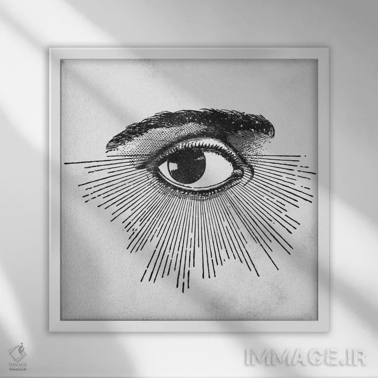 تابلو دکوراتیو چشم در میان ستارگان فضا اثر نیچر مجیک - نمای قابدار سفید