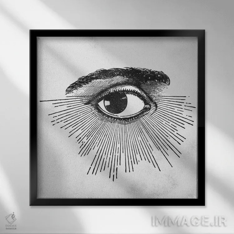 تابلو دکوراتیو چشم در میان ستارگان فضا اثر نیچر مجیک - نمای قابدار مشکی