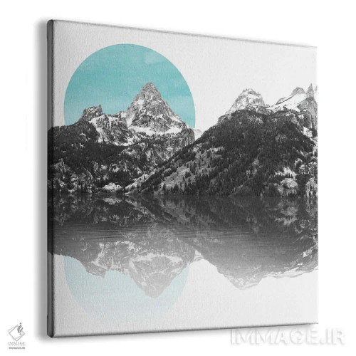 تابلو مدرن طلوع سبزآبی بر فراز دریاچه کوهستانی اثر نیچر مجیک - نمای پرسپکتیو محصول