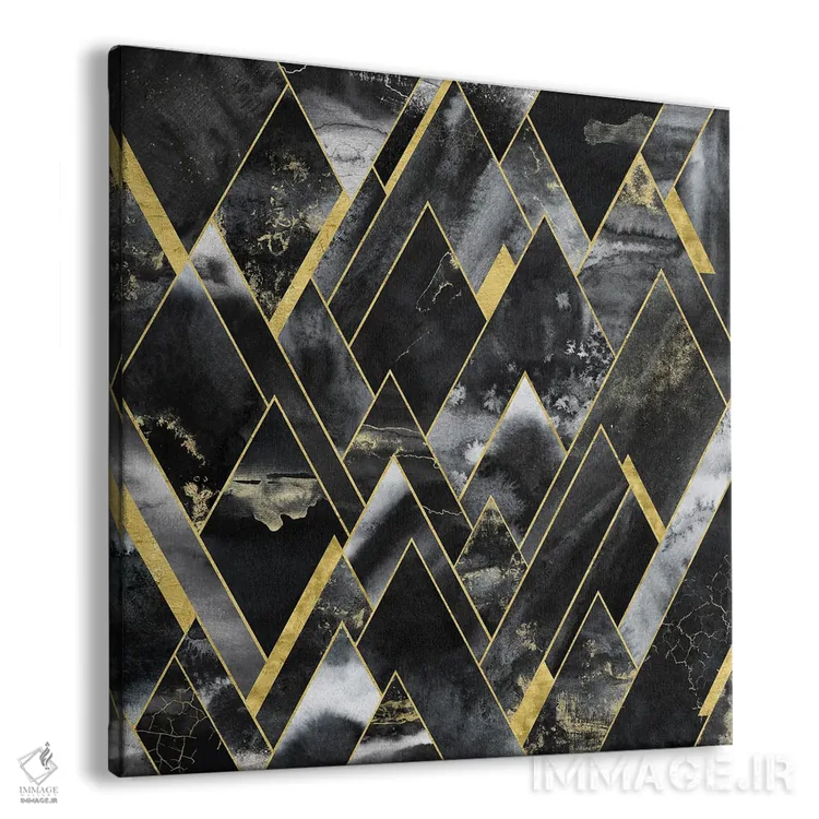 تابلو انتزاعی کوهستان هندسی مشکی و طلایی اثر نیچر مجیک - نمای پرسپکتیو محصول