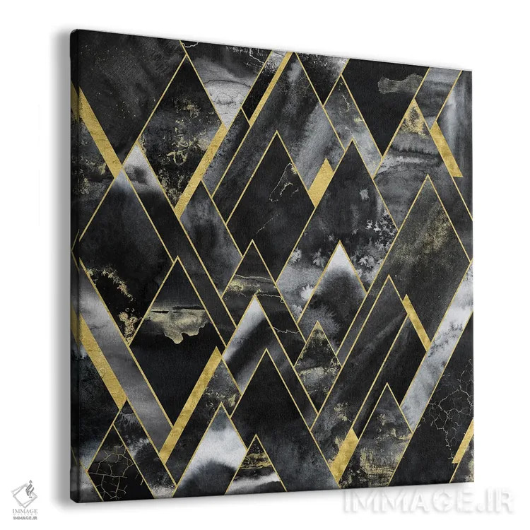 تابلو انتزاعی کوهستان هندسی مشکی و طلایی اثر نیچر مجیک - نمای پرسپکتیو محصول