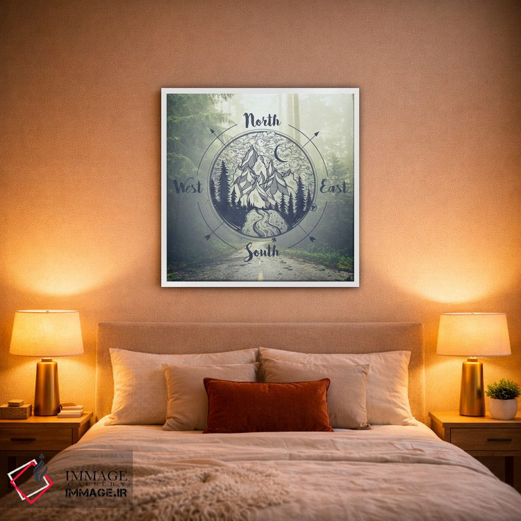 تابلو دکوراتیو درختان جنگل مه آلود و قطب نما پارک ملی سرخ چوب کالیفرنیا اثر نیچر مجیک - D1W