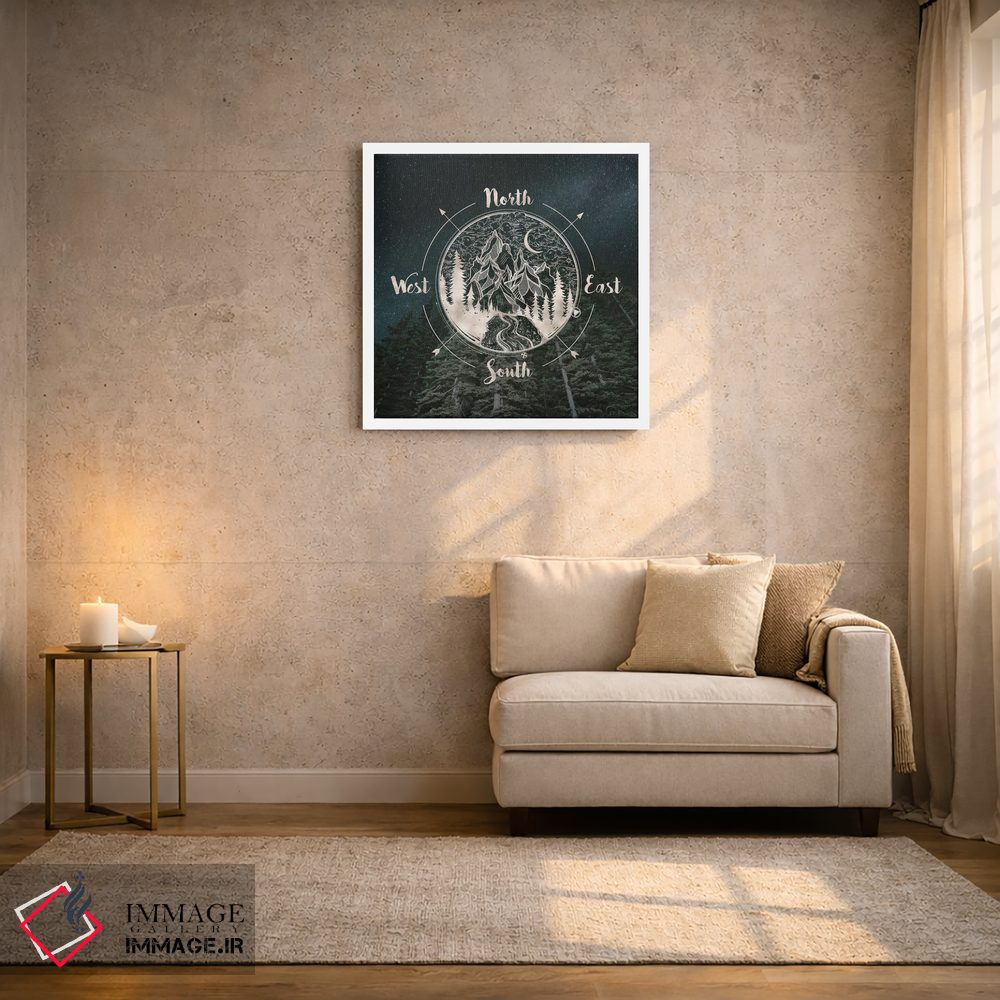 تابلو دکوراتیو راه شیری و ستارگان با قطب نمای طلایی اثر نیچر مجیک - D1W