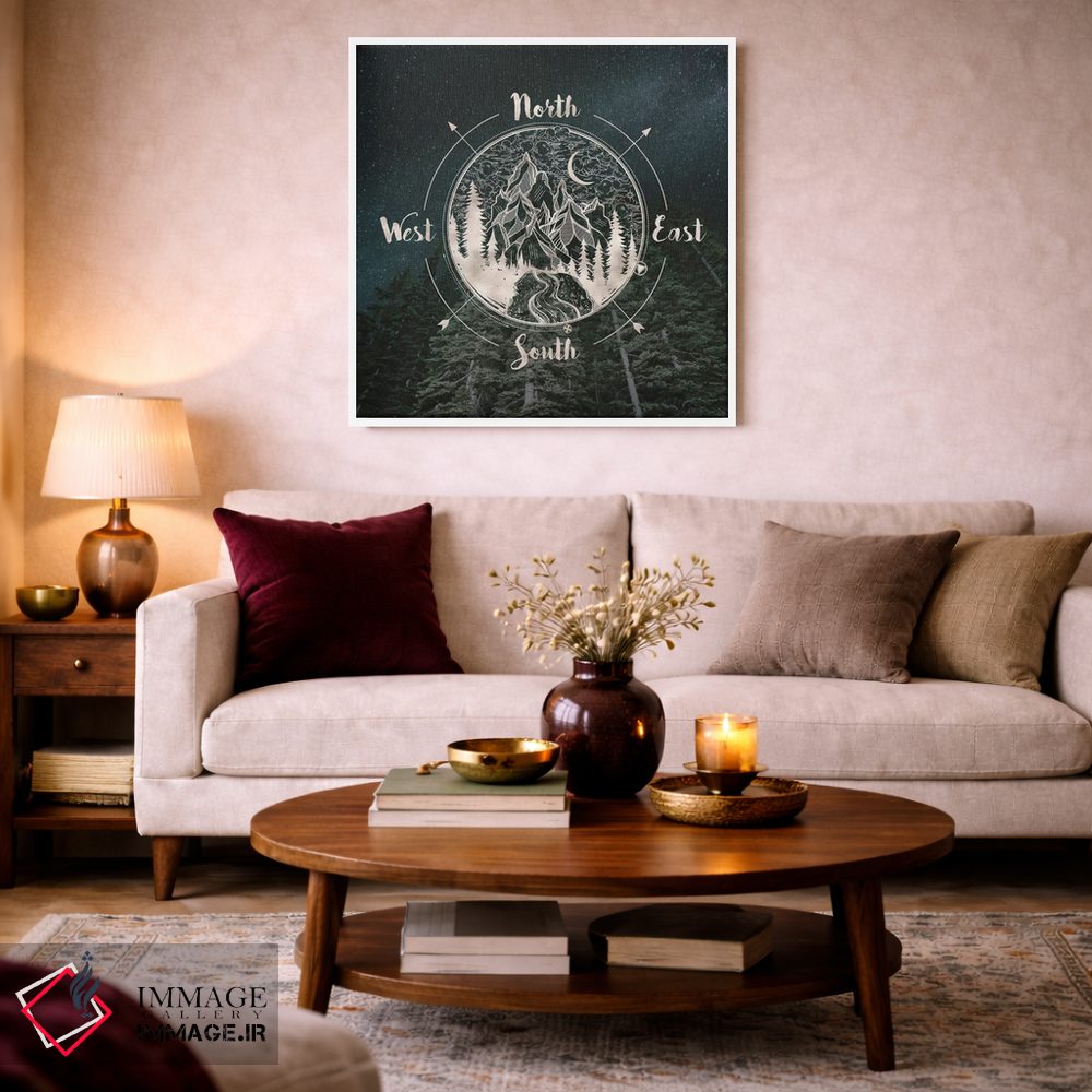 تابلو دکوراتیو راه شیری و ستارگان با قطب نمای طلایی اثر نیچر مجیک - D2W