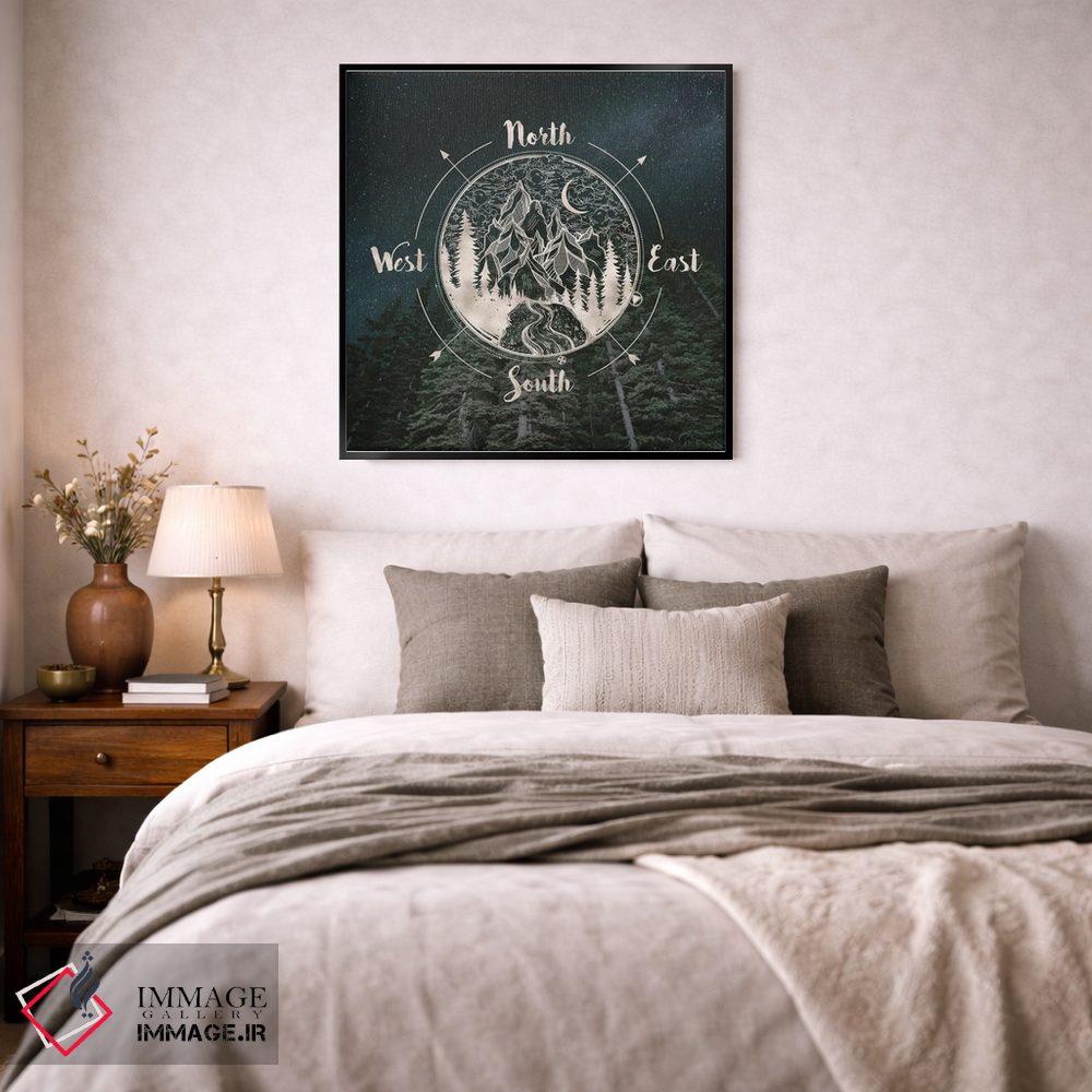 تابلو دکوراتیو راه شیری و ستارگان با قطب نمای طلایی اثر نیچر مجیک - D4B