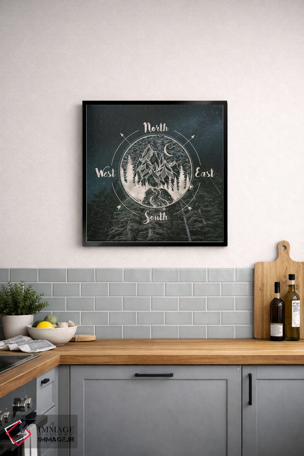 تابلو دکوراتیو راه شیری و ستارگان با قطب نمای طلایی اثر نیچر مجیک - D5B