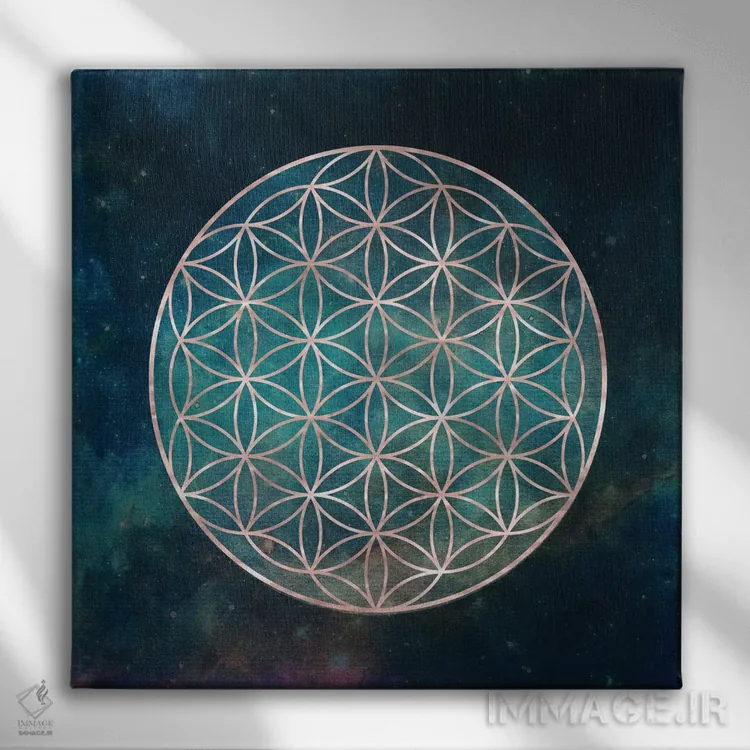 تابلو انتزاعی ماندالا گل زندگی اثر نیچر مجیک - نمای روبهرو روی دیوار