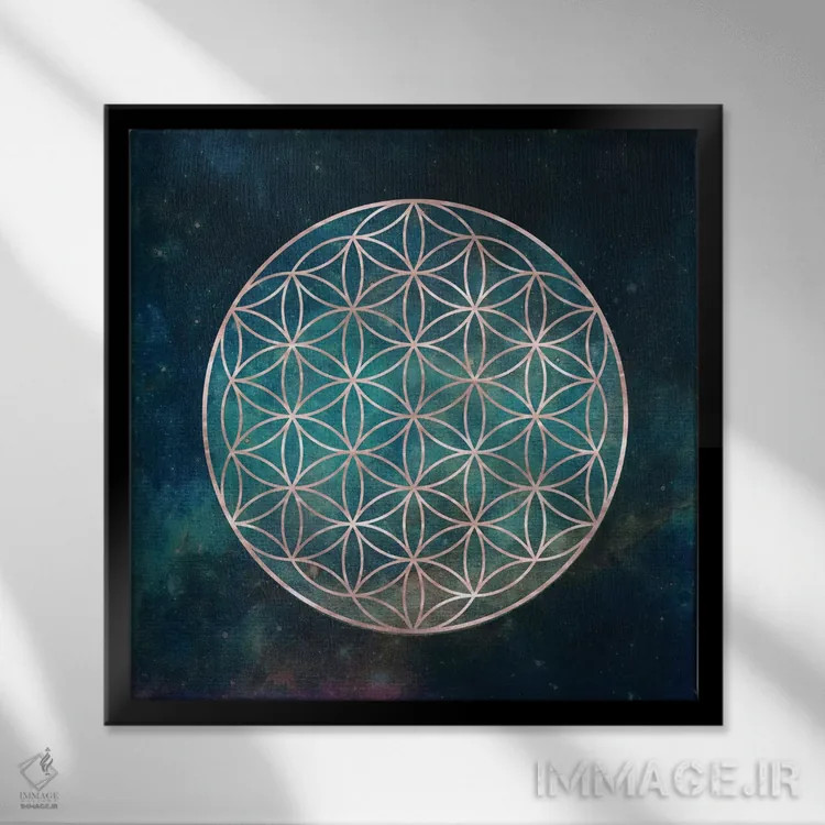 تابلو انتزاعی ماندالا گل زندگی اثر نیچر مجیک - نمای قابدار مشکی
