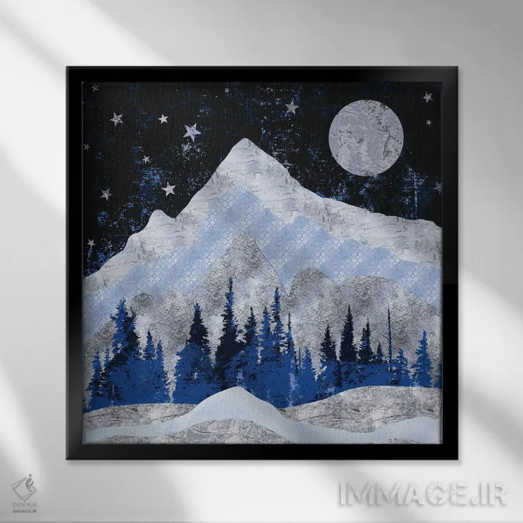 تابلو دکوراتیو سرزمین عجایب کوهستانی زمستانی اثر نیچر مجیک - نمای قابدار مشکی