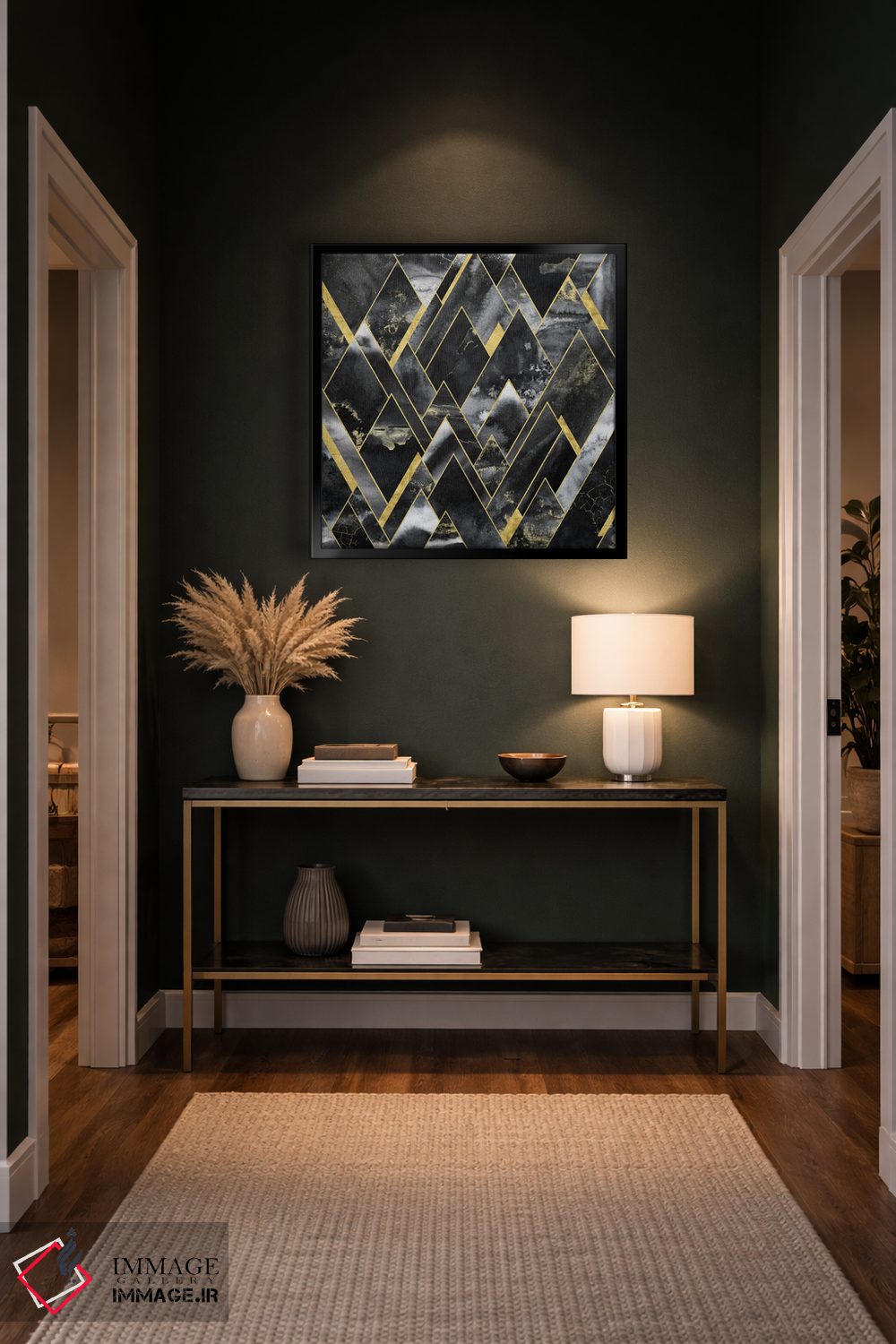 تابلو انتزاعی کوهستان هندسی مشکی و طلایی اثر نیچر مجیک - D6B