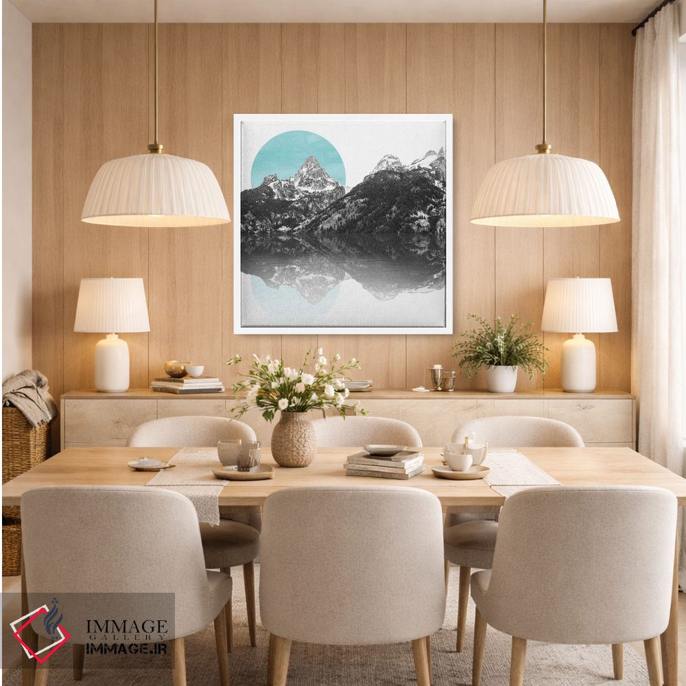 تابلو مدرن طلوع سبزآبی بر فراز دریاچه کوهستانی اثر نیچر مجیک - D5W