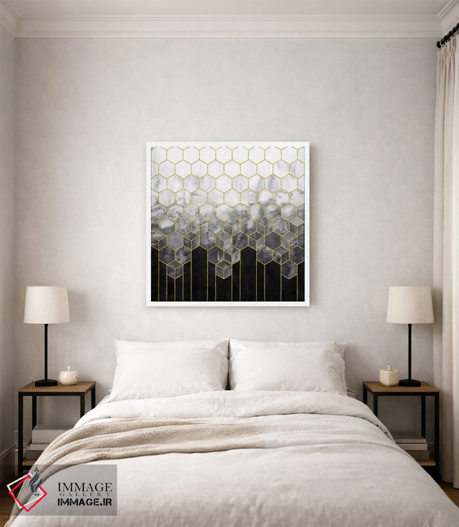 تابلو انتزاعی انتزاعی شش ضلعی هندسی مشکی و طلایی اثر نیچر مجیک - D2W