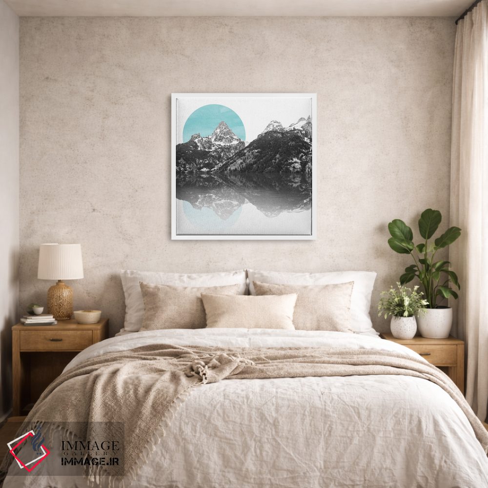 تابلو مدرن طلوع سبزآبی بر فراز دریاچه کوهستانی اثر نیچر مجیک - D6W