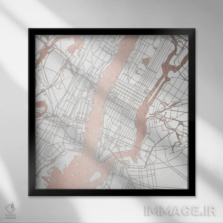 تابلو انتزاعی نقشه شهر نیویورک II اثر نیچر مجیک - نمای قابدار مشکی