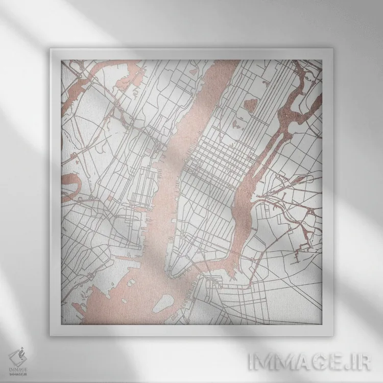 تابلو انتزاعی نقشه شهر نیویورک II اثر نیچر مجیک - نمای قابدار سفید