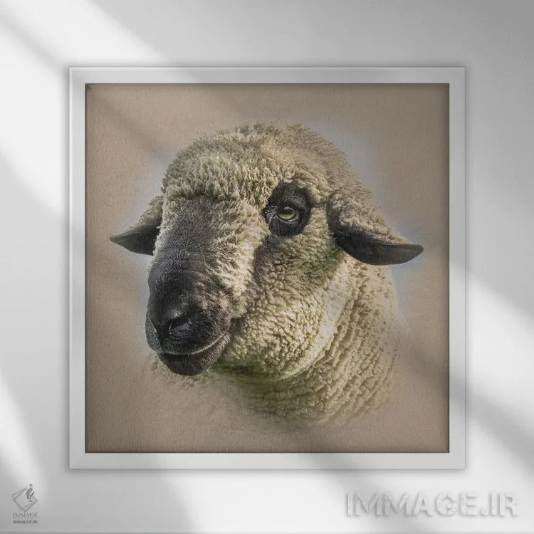 تابلو دکوراتیو گوسفند همپشایر داون اثر مارک جمل - نمای قابدار سفید