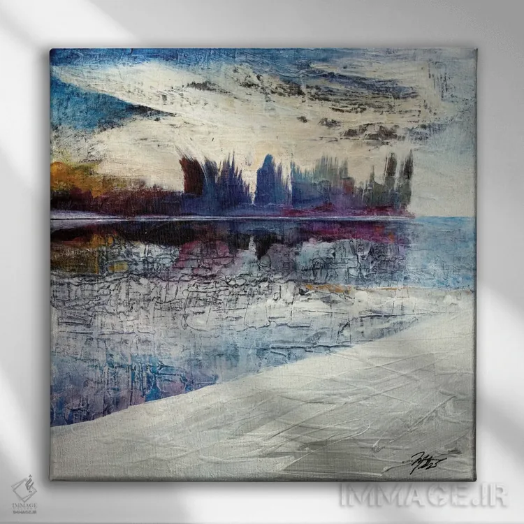 تابلو انتزاعی روی برکه یخ زده اثر مایکل گلدزوایگ - نمای روبهرو روی دیوار