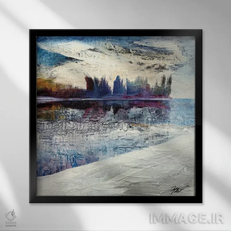 تابلو انتزاعی روی برکه یخ زده اثر مایکل گلدزوایگ - نمای قابدار مشکی