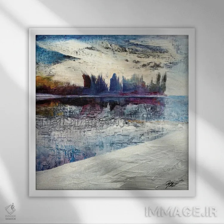 تابلو انتزاعی روی برکه یخ زده اثر مایکل گلدزوایگ - نمای قابدار سفید