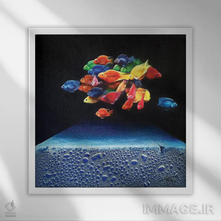 تابلو دکوراتیو ماهی های رنگارنگ اثر مایکل گلدزوایگ - نمای قابدار سفید