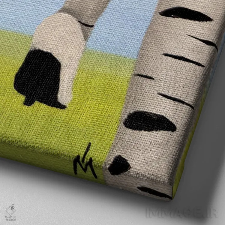 تابلو دکوراتیو درخت توس با کفش اثر مارگاریتا ایوانوا - نمای نزدیک بافت بوم