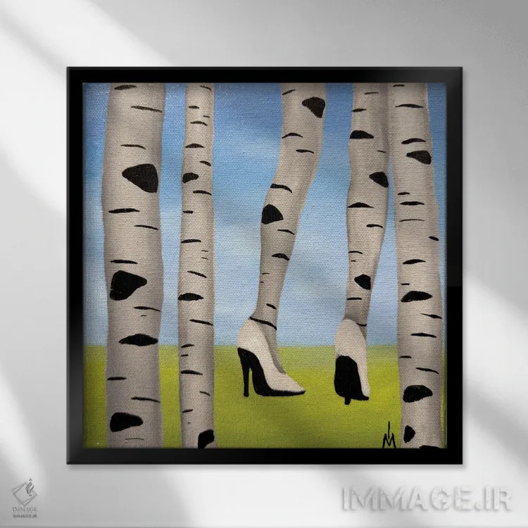 تابلو دکوراتیو درخت توس با کفش اثر مارگاریتا ایوانوا - نمای قابدار مشکی
