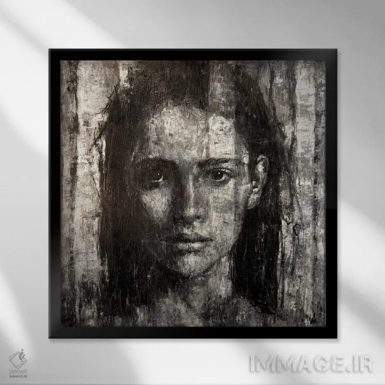 تابلو دکوراتیو مه در جنگل توس اثر مارگاریتا ایوانوا - نمای قابدار مشکی