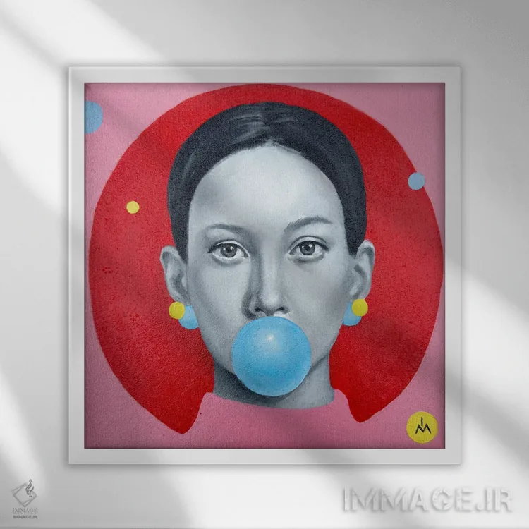 تابلو دکوراتیو آدامس بادکنکی اثر مارگاریتا ایوانوا - نمای قابدار سفید