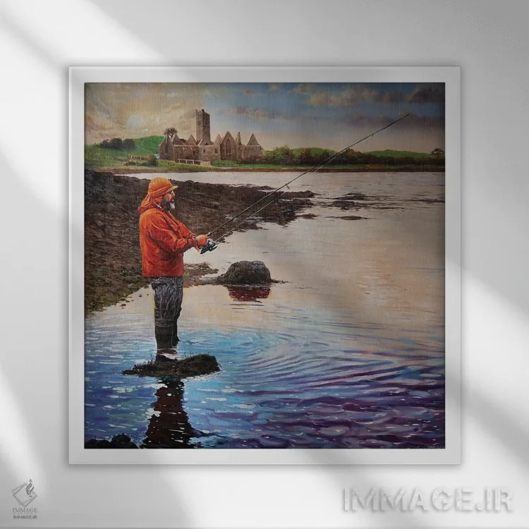 تابلو دکوراتیو ماهیگیر در روسرک بر رودخانه موی، شهرستان مایو اثر کانر مک گوایر - نمای قابدار سفید