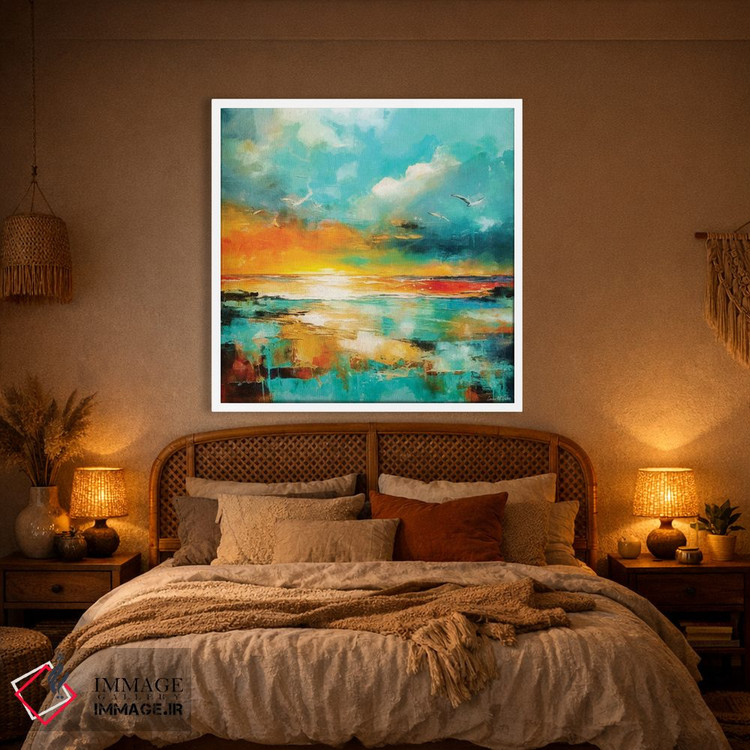 تابلو دکوراتیو منظره دریایی آبی مایل به سبز و نارنجی اثر کانر مک گوایر - D1W