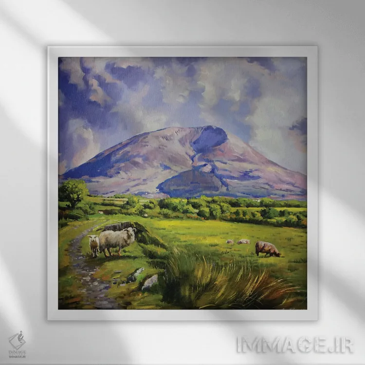 تابلو دکوراتیو County Mayo" گوسفندان روی کوه نفین، شهرستان مایو اثر کانر مک گوایر - نمای قابدار سفید
