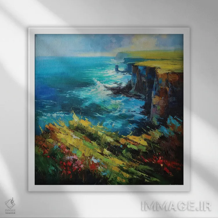 تابلو دکوراتیو Co. Clare, Ireland" بازآفرینی صخره های موهر، شهرستان کلر… اثر کانر مک گوایر - نمای قابدار سفید