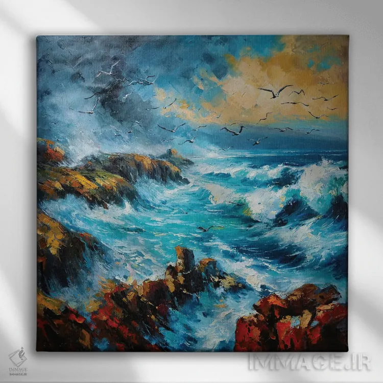تابلو دکوراتیو County Mayo" مرغان دریایی در طوفان، شهرستان مایو اثر کانر مک گوایر - نمای روبهرو روی دیوار