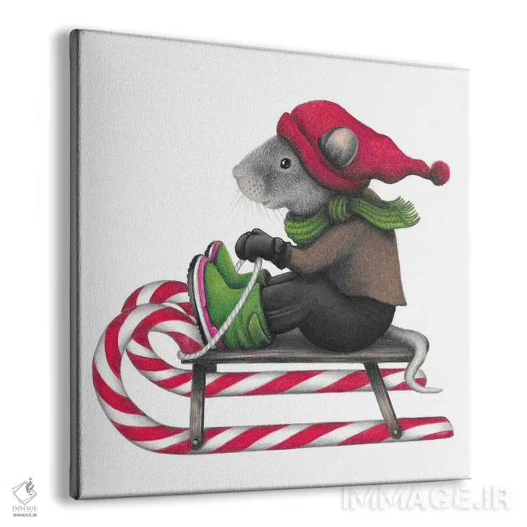 تابلو دکوراتیو موش سورتمه سوار اثر مندی هک - نمای پرسپکتیو محصول