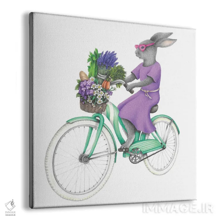 تابلو دکوراتیو خرگوش روی دوچرخه اثر مندی هک - نمای پرسپکتیو محصول