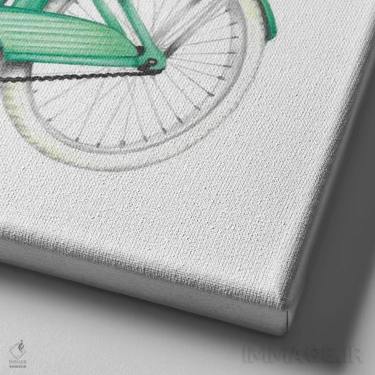 تابلو دکوراتیو خرگوش روی دوچرخه اثر مندی هک - نمای نزدیک بافت بوم