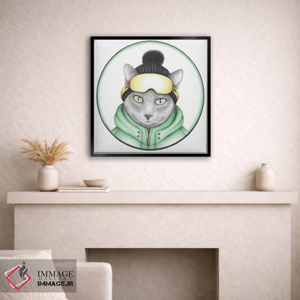 تابلو دکوراتیو گربه اسکی باز خاکستری اثر مندی هک - D2B