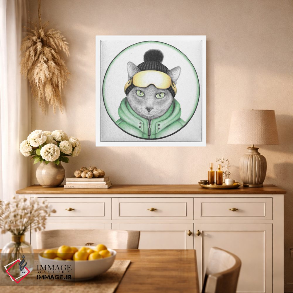 تابلو دکوراتیو گربه اسکی باز خاکستری اثر مندی هک - D1W