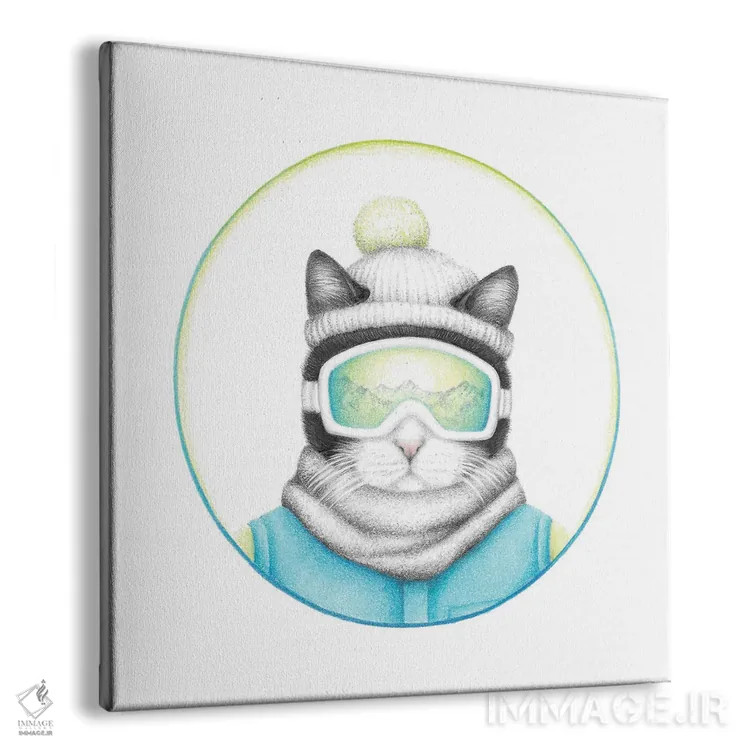 تابلو دکوراتیو گربه اسکی باز سیاه و سفید اثر مندی هک - نمای پرسپکتیو محصول