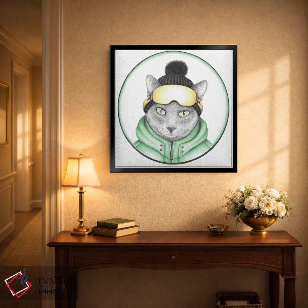 تابلو دکوراتیو گربه اسکی باز خاکستری اثر مندی هک - D4B