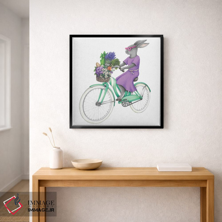 تابلو دکوراتیو خرگوش روی دوچرخه اثر مندی هک - D2B