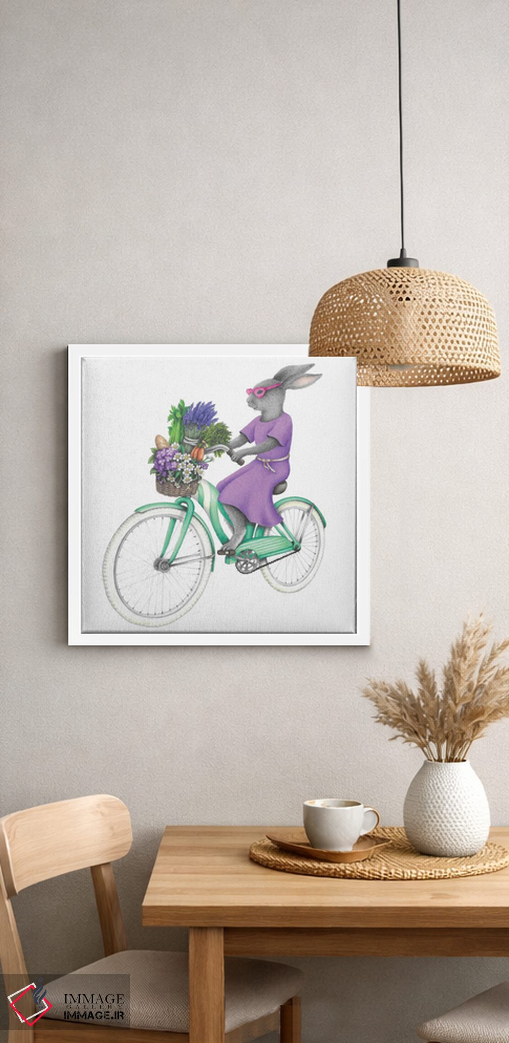 تابلو دکوراتیو خرگوش روی دوچرخه اثر مندی هک - D3W