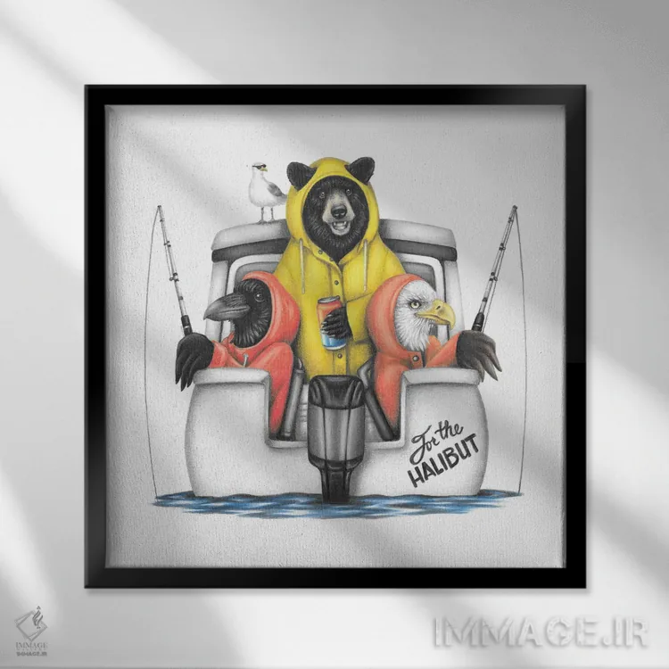 تابلو دکوراتیو قایق ماهیگیری هالیبوت اثر مندی هک - نمای قابدار مشکی